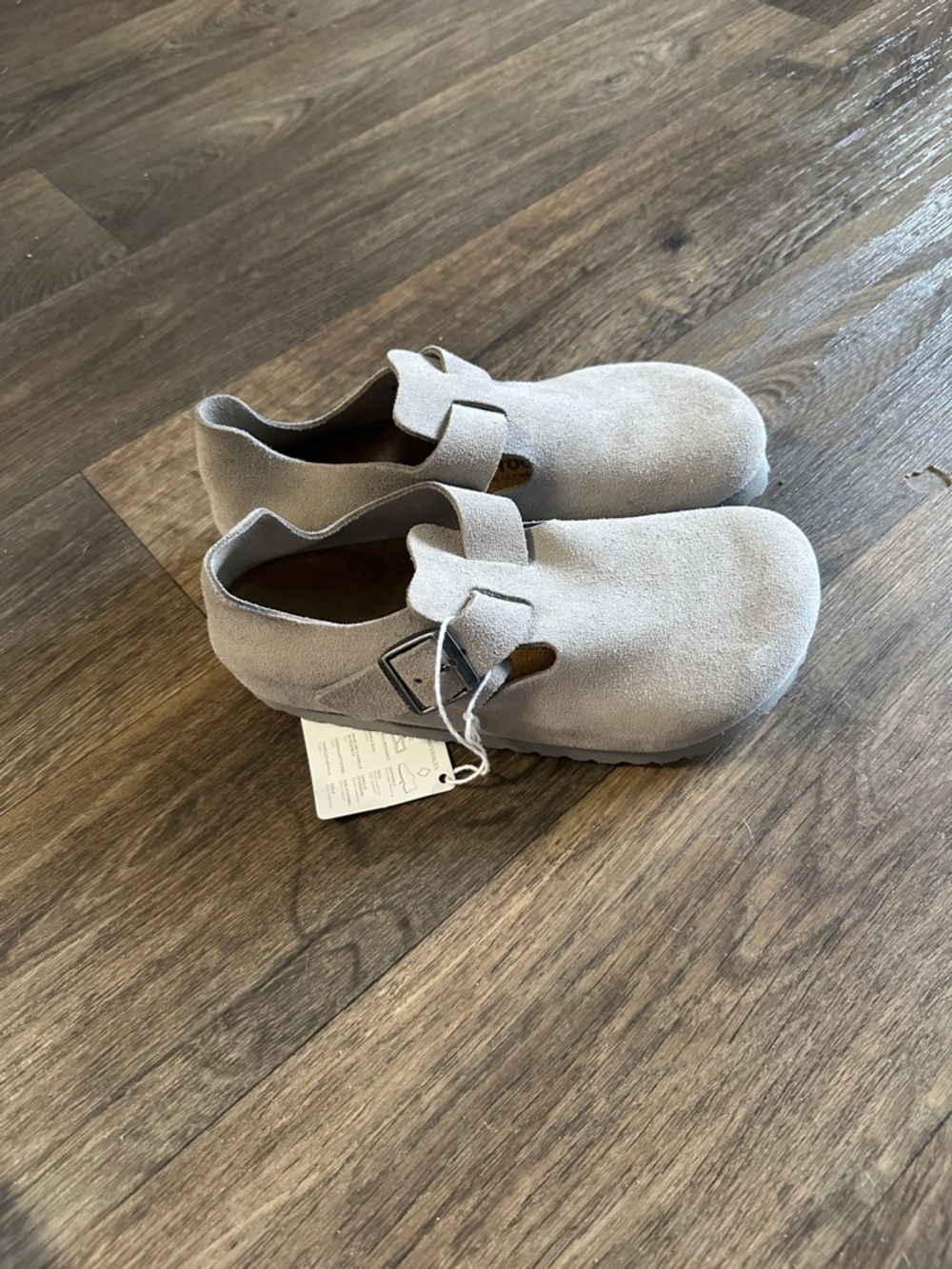 Birkenstock Suede Buckle Clog - Light Beige/grey - Picture 2 of 4